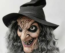 Terrifying Halloween Witch latex old woman mask with hair.