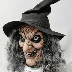 Terrifying Halloween Witch latex old woman mask with hair.