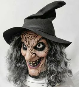 Terrifying Halloween Witch latex old woman mask with hair.