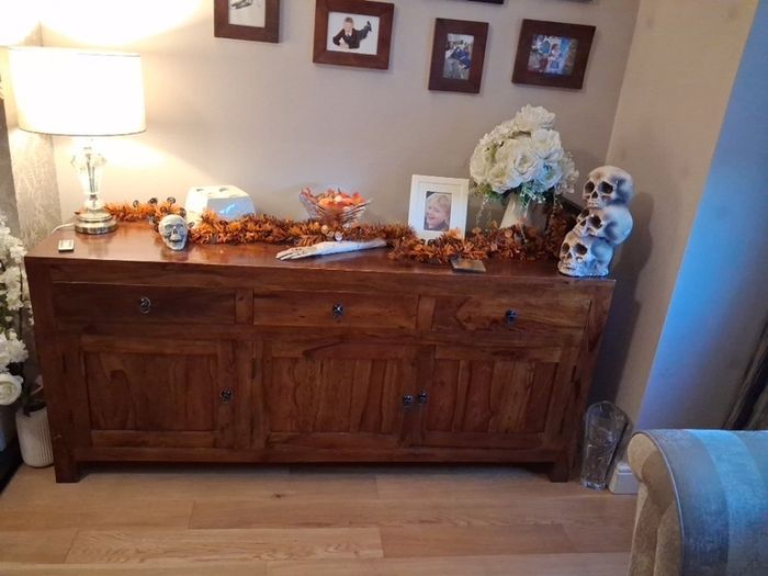 Solid wood sideboard, cube unit and 2 coffee tables. Livingroom furniture