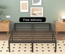 Double Bed Frame 4ft6 with Rounded Corner Legs, Heavy Duty Metal Bed Frame Small Double with Steel Slats Support, Double Bed 36 cm High, Noise Free, Easy Assembly