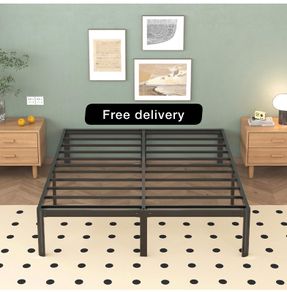Double Bed Frame 4ft6 with Rounded Corner Legs, Heavy Duty Metal Bed Frame Small Double with Steel Slats Support, Double Bed 36 cm High, Noise Free, Easy Assembly