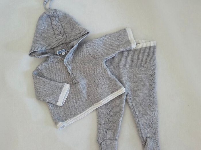 3m, Jacadi Paris Grey Baby Knit Hooded Set