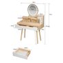 Dressing Table with Round Mirror and Lights, 80cm Wide Small Vanity Desk, Wooden Color, 2 Drawers Image 3