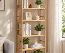 6 Tier Bamboo Bookshelf Display Storage Rack Organizer, Freestanding