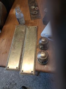 pair of pld brass handles and plates