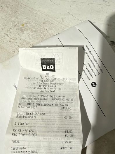 MACallister sliding mitre saw,with receipt from B&Q ,used for one apartment flooring.(No Delivery)