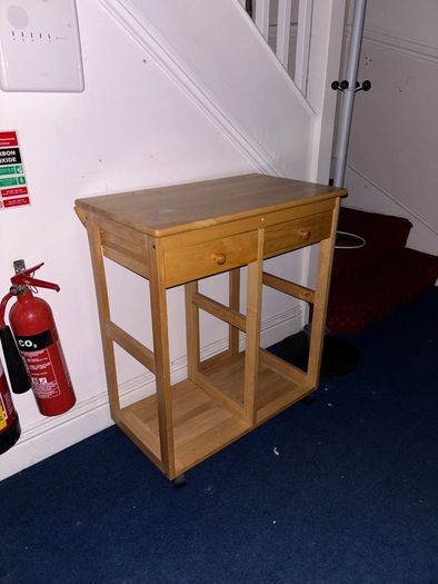 Wooden storage trolley with drawer