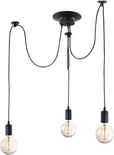 Modern and Retro Pendant Light, 3 Arms DIY Spider Chandelier Creative Adjustable 150CM Vintage Ceiling Pendant Lamp Fixture with E27 Socket, Black