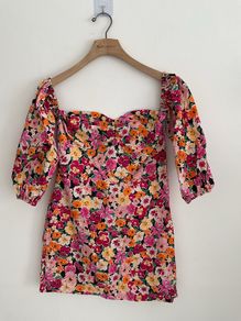 dress Bnwt Bershka 100% cotton floral dress size large off shoulder with sleeves
