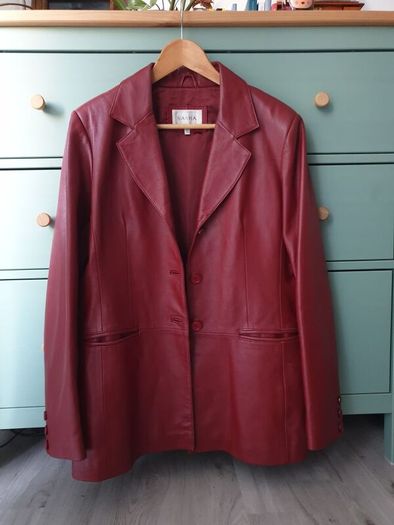 Burgundy Red Leather Jacket Size Uk 16