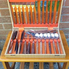Mid Century Teak Handled Cutlery Set