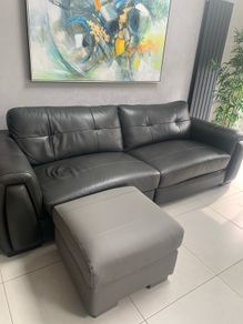 3 Seater Grey Leather Sofa