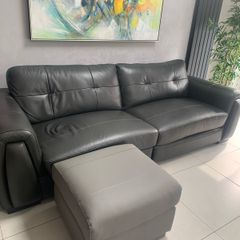 3 Seater Grey Leather Sofa