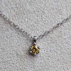 Natural Yellow Diamond 0.14ct GWLAB Certified S925 Rhodium-Plated Pendant