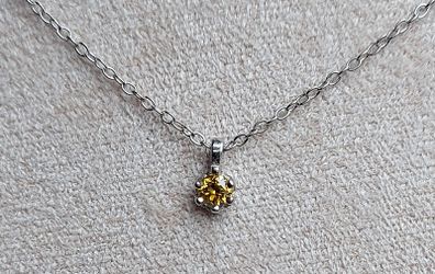 Natural Yellow Diamond 0.14ct GWLAB Certified S925 Rhodium-Plated Pendant