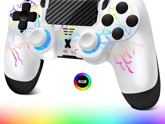 Wireless Controller for PS-4, Crack Design with RGB Light, 1000mAh Battery, 3.5mm Audio Jack, Gamepad Joystick with Dual Vibration/6-Axis Gyro Sensor/Touch Panel, Controller for PS-4/Pro/Slim/PC