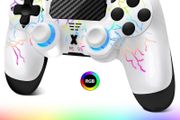 Wireless Controller for PS-4, Crack Design with RGB Light, 1000mAh Battery, 3.5mm Audio Jack, Gamepad Joystick with Dual Vibration/6-Axis Gyro Sensor/Touch Panel, Controller for PS-4/Pro/Slim/PC