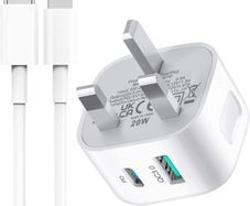 USB C Plug,20W Type C Fast Charger Plug and Cable for iPhone Charging Plug and Lead,Fast Charge for iPhone 14/14 Pro/13/13 Pro/12/12 Pro/11/SE/10/8/iPhone USB-C Adapter Plug UK and Lightning Wire