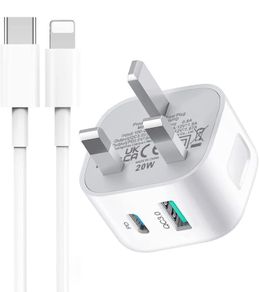 USB C Plug,20W Type C Fast Charger Plug and Cable for iPhone Charging Plug and Lead,Fast Charge for iPhone 14/14 Pro/13/13 Pro/12/12 Pro/11/SE/10/8/iPhone USB-C Adapter Plug UK and Lightning Wire