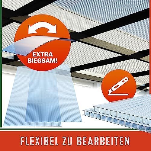 10 x Double Wall Sheets, 6 mm, Can Be Cut to Size, 121 x 60.5 cm, Polycarbonate UV-Resistant, Clear, Twin-Wall Panels, Greenhouse Panels, Multi-Wall Sheets