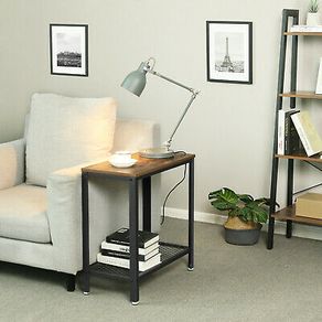 New Industrial Side, End, Bedside Table With Mesh Shelf -FREE P&P