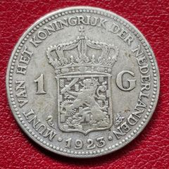 Netherlands 1 Gulden 1923 Queen Wilhelmina Silver Coin