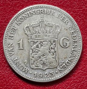 Netherlands 1 Gulden 1923 Queen Wilhelmina Silver Coin