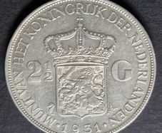 1931 Netherlands 2 1/2 Gulden - Wilhelmina Silver coin