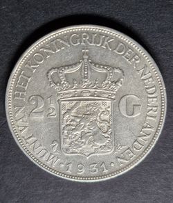 1931 Netherlands 2 1/2 Gulden - Wilhelmina Silver coin