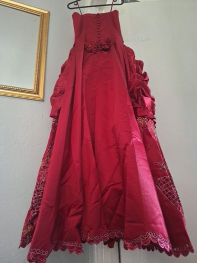 red floor length dress