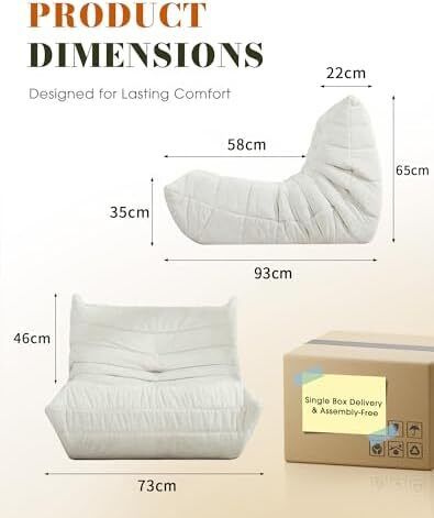 Floor Sofa - No Assembly Required Couch in a Box, Armless Small Accent Chair in Soft Shiny Fleece,Bean Bag Chair for Living Room, Bedroom, Apartment & Office