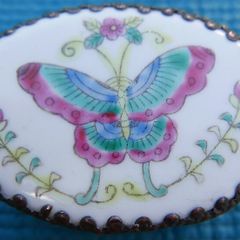 Vintage Chinese Canton Enamel on Brass  Trinket Box