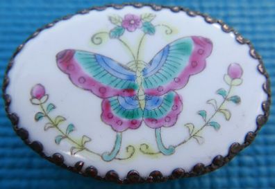 Vintage Chinese Canton Enamel on Brass  Trinket Box