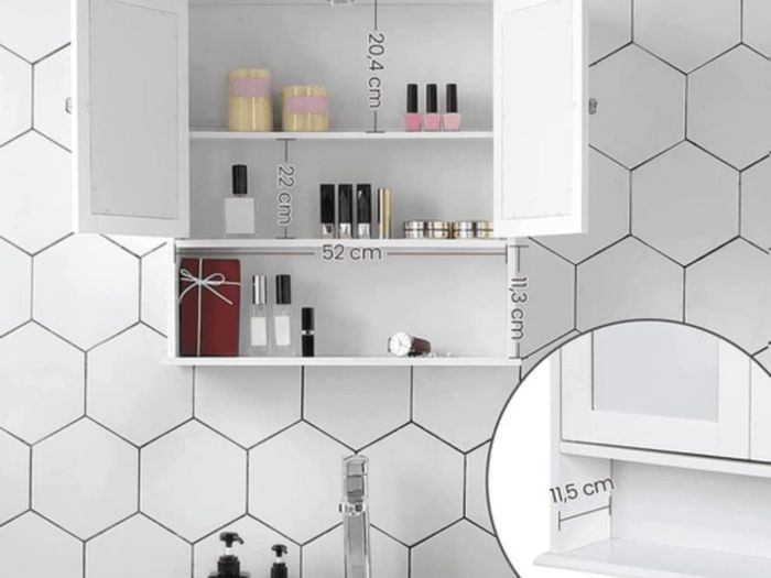Double Mirror Doors Bathroom Cabinet, Wall Cabinet, Storage Cupboard, Wall-Mounted Storage Unit, Adjustable Height Shelves, 56 x 13 x 58 cm (FREE POSTAGE)