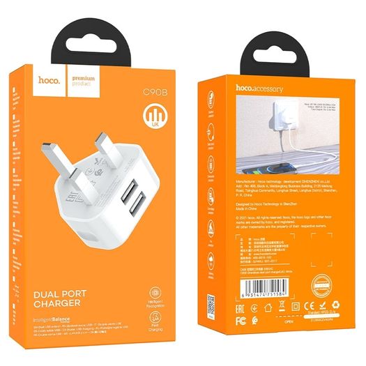 Hoco C90B Grandiose Dual Port Charger White