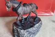 Working Horse Figurine On Stone Plinth.