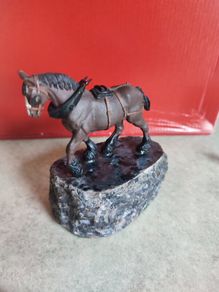Working Horse Figurine On Stone Plinth.