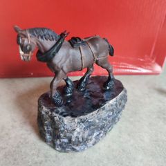 Working Horse Figurine On Stone Plinth.