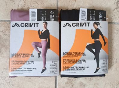 2x Crivit Ladies' Premium Sports Leggings Pink & Black S EUR 36/38 GB 8/10 Lidl