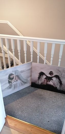 Beautiful angel canvases. Diammante edge around canvas  lovely on a wall