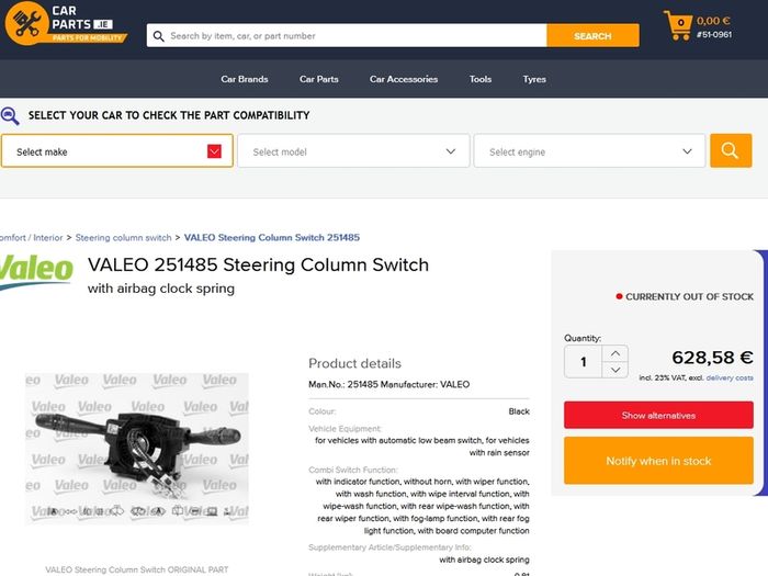 Valeo 251485 Steering wheel Colunm Switch For Peugeot 206 - 307