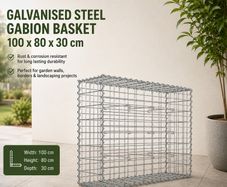 Galvanised Steel Gabion Basket 100 x 80 x 30 cm