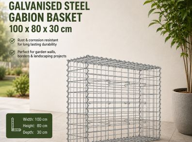 Galvanised Steel Gabion Basket 100 x 80 x 30 cm