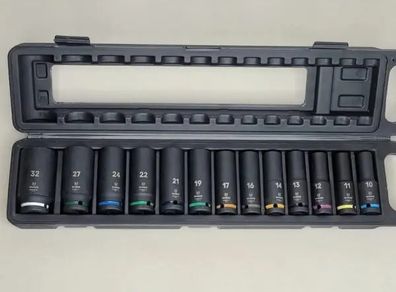 13 Piece 1/2inch Square Drive 78mm Long 6 Point Deep Impact Socket Set