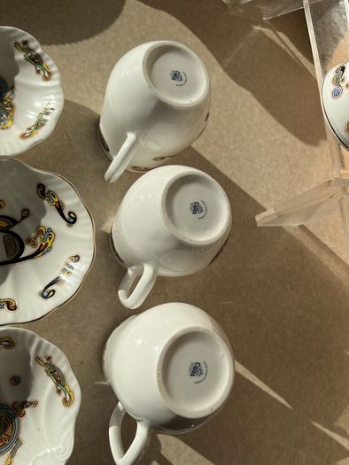Royal Tara "Book of Kells" 5 Mugs & 3 Shell shaped dishes as New