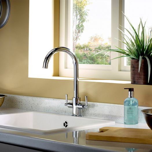 Chrome Kitchen Sink Mixer Tap | Swan Neck Twin Lever