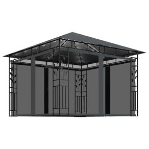 Gazebo with Mosquito Net and String Lights 3x3x2.73 m Anthracite 180 g/sq.m