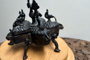 Antique Indian Brass bindi box with peacock finial