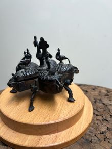 Antique Indian Brass bindi box with peacock finial